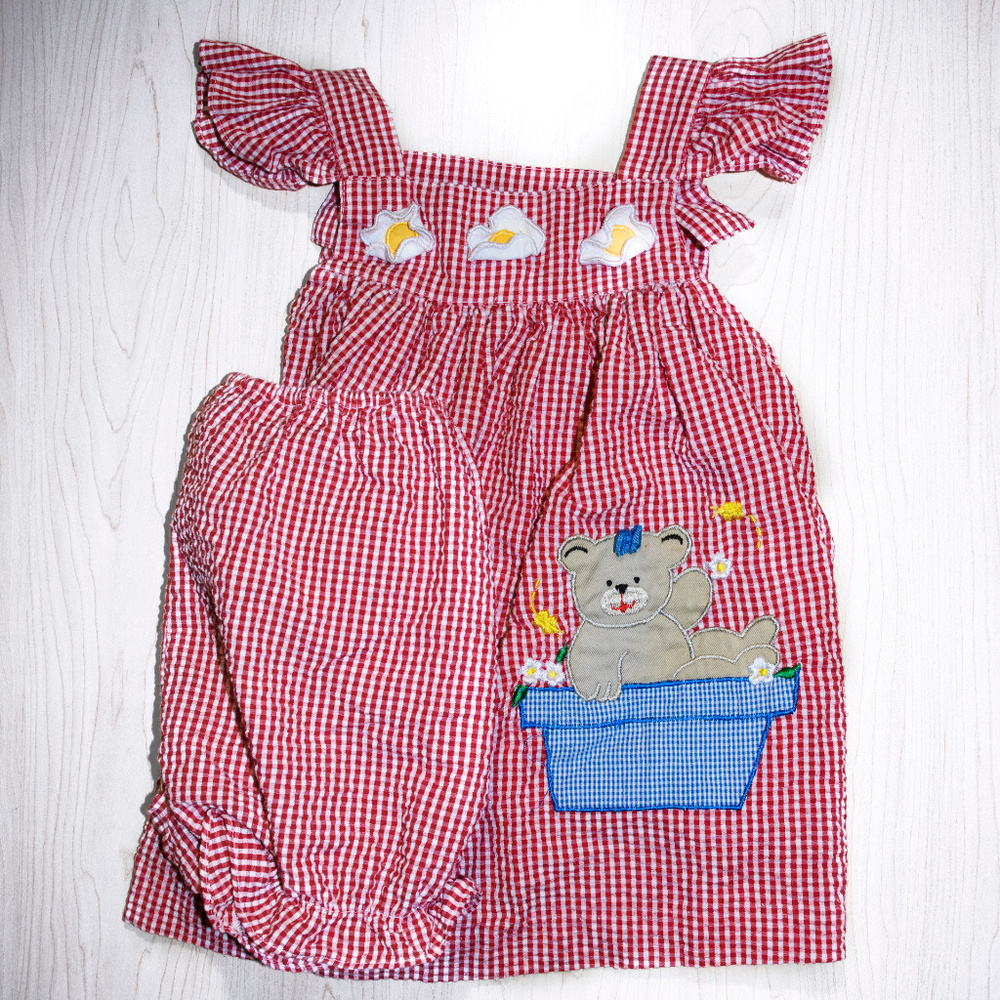 Girls Red Checkered Dress with Bottoms